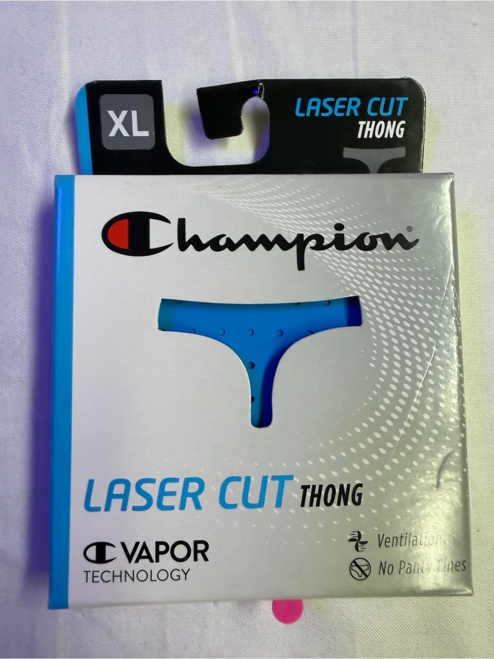 Champion Laser Cut Thong in Blue and Black Packaging